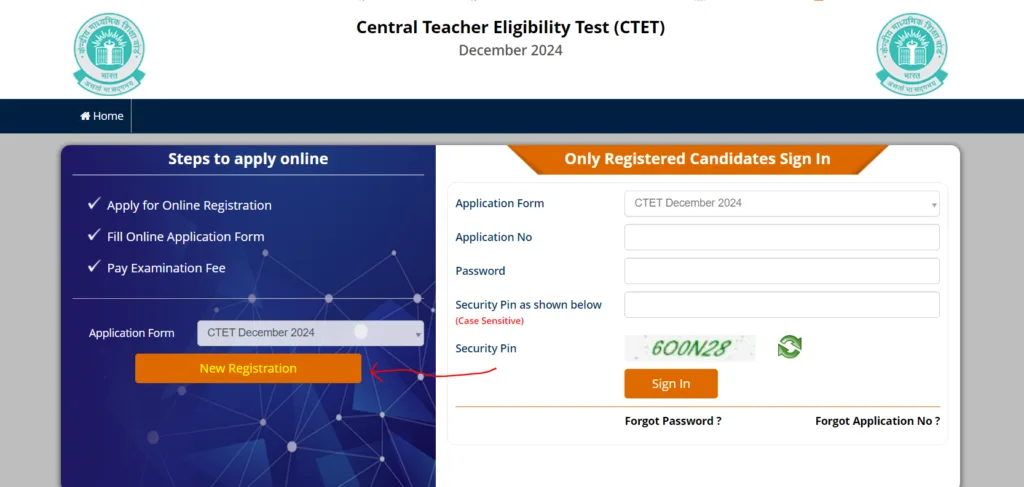 CTET Online Apply at official Portal