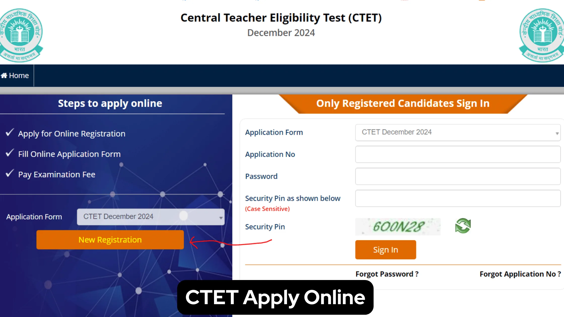 CTET Online Apply at official Portal