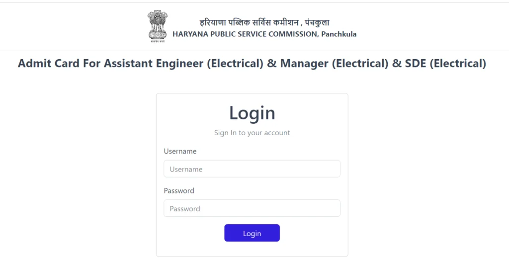 Candidate login page at HPSC portal