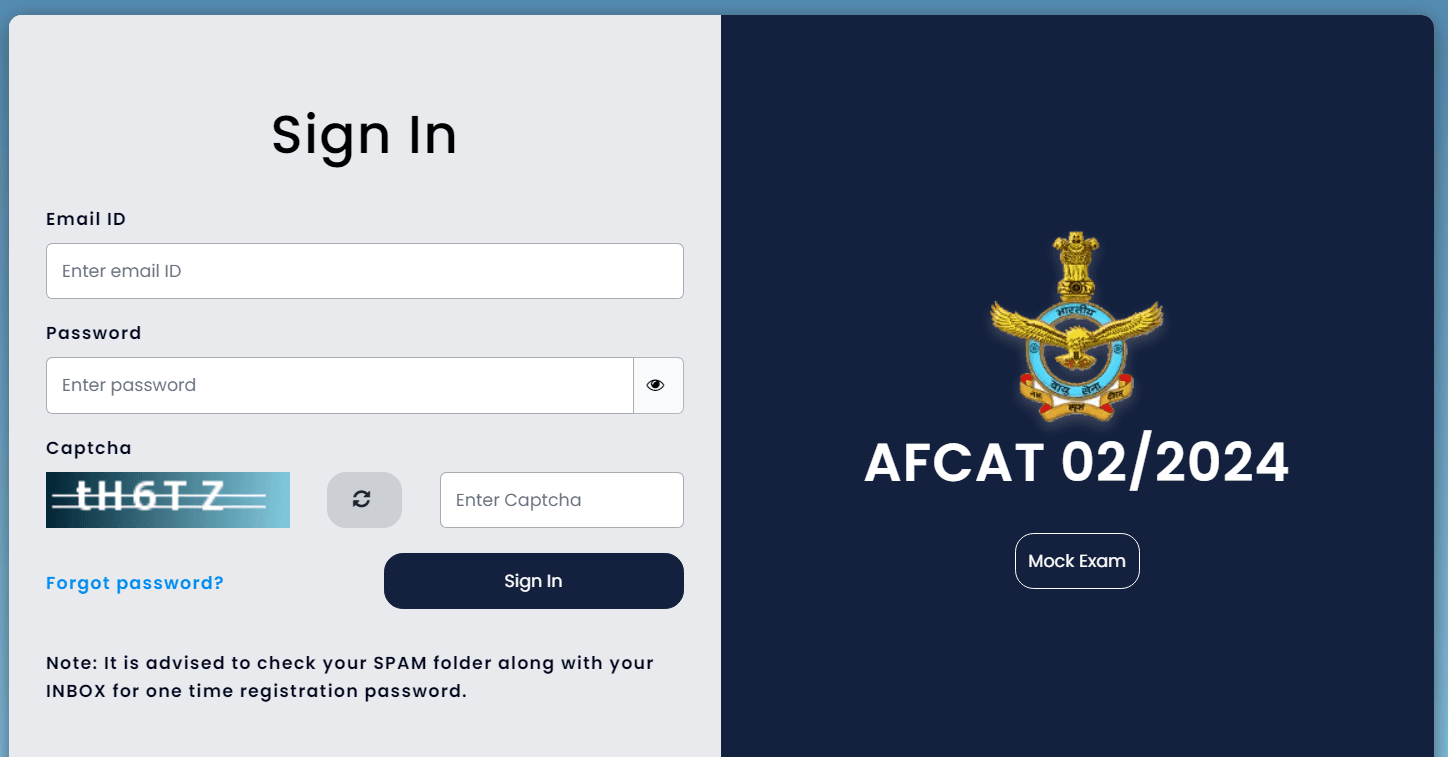 Candidate login page to check the AFCAT 2 Result at official Portal