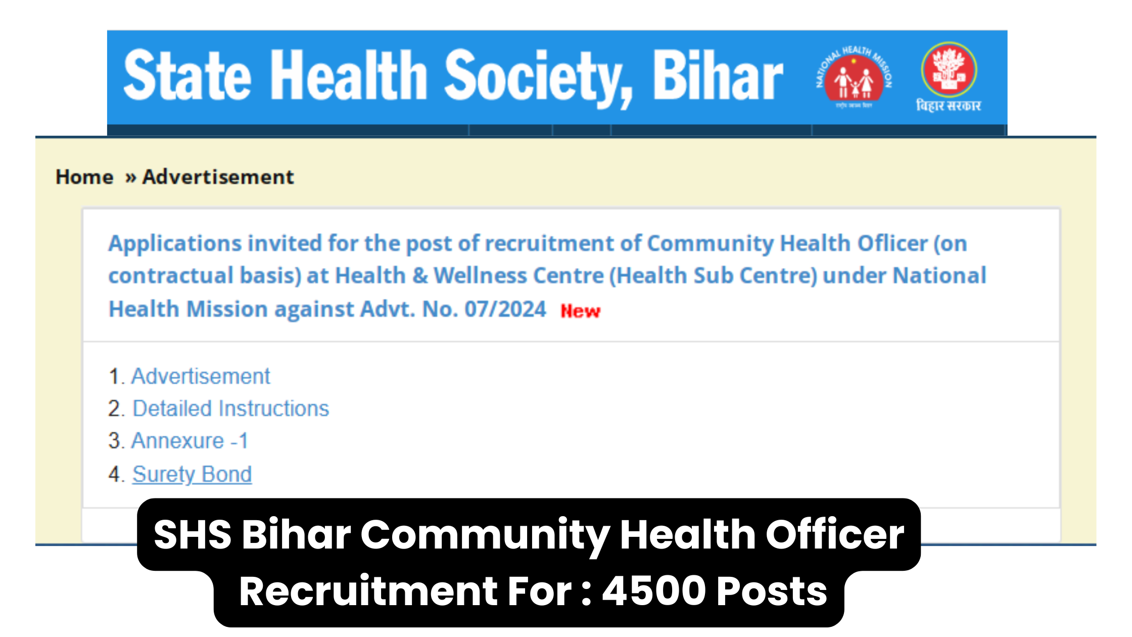 SHS Bihar Community Health Officer Recruitment