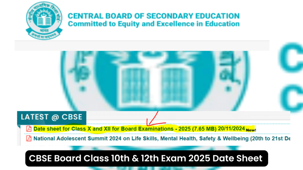 CBSE Board Class 10th & 12th Exam 2025 Date Sheet [Out]: Check Subject ...