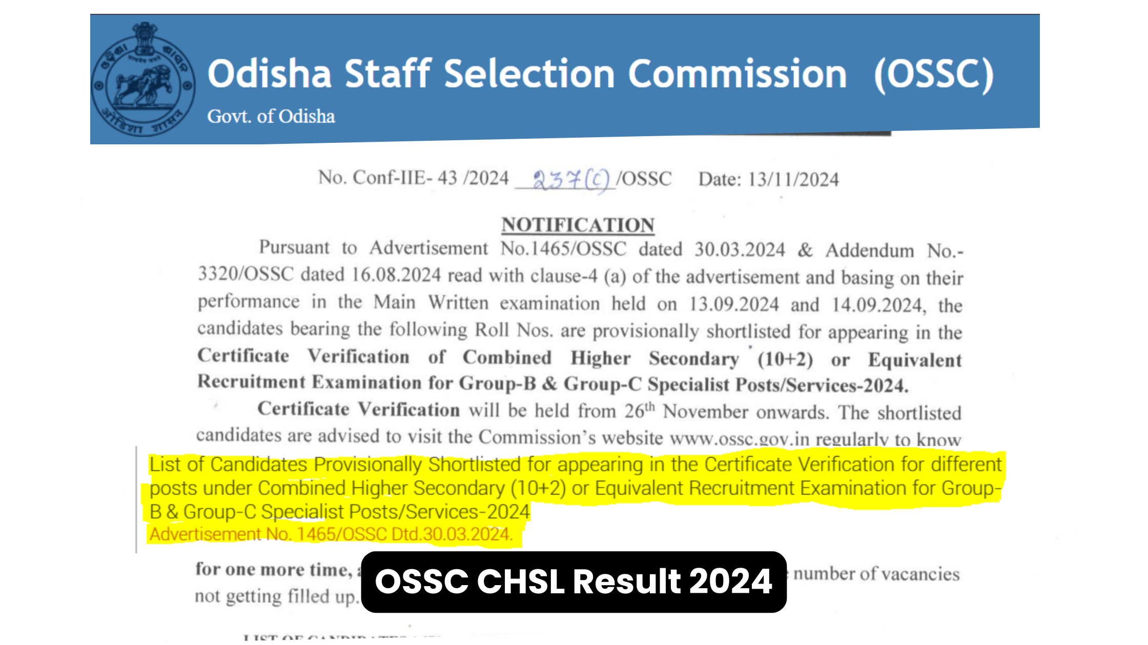 OSSC CHSL Result 2024