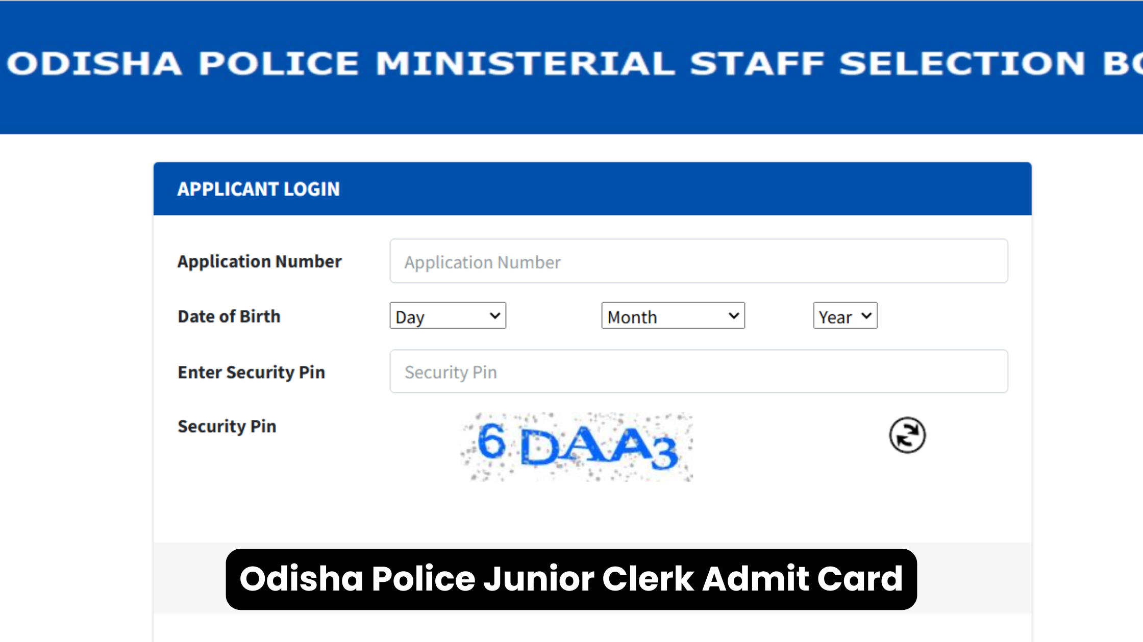 Odisha police Junior Clerk Admit card