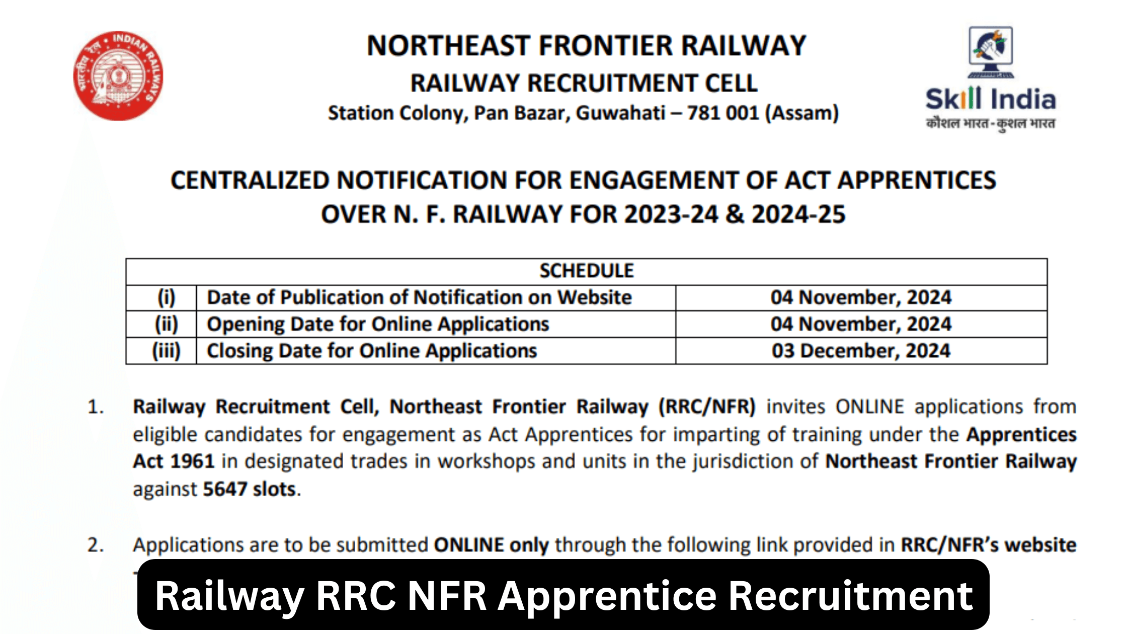 Railway RRC NFR Apprentice Recruitment