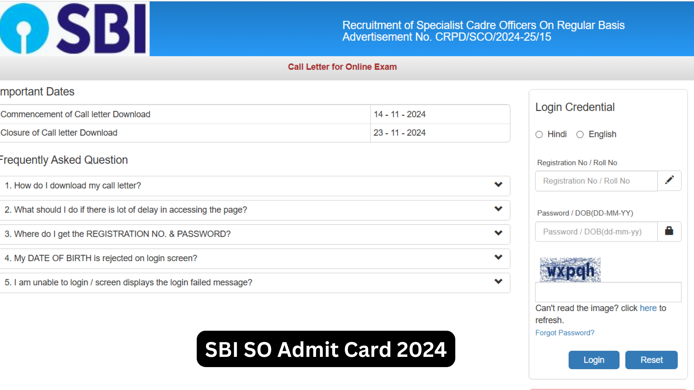 SBI SO Admit Card