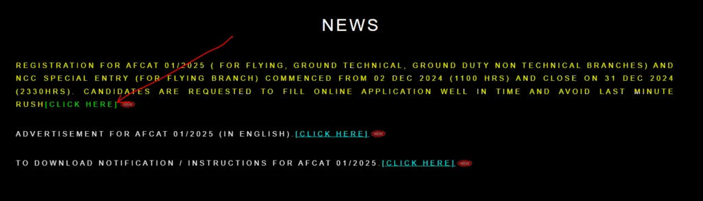 Apply online link for AFCAT 1/ 2025