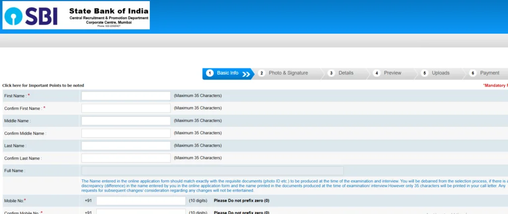 Fill Application form to apply for SBI clerk Recruitment 2024 PNG