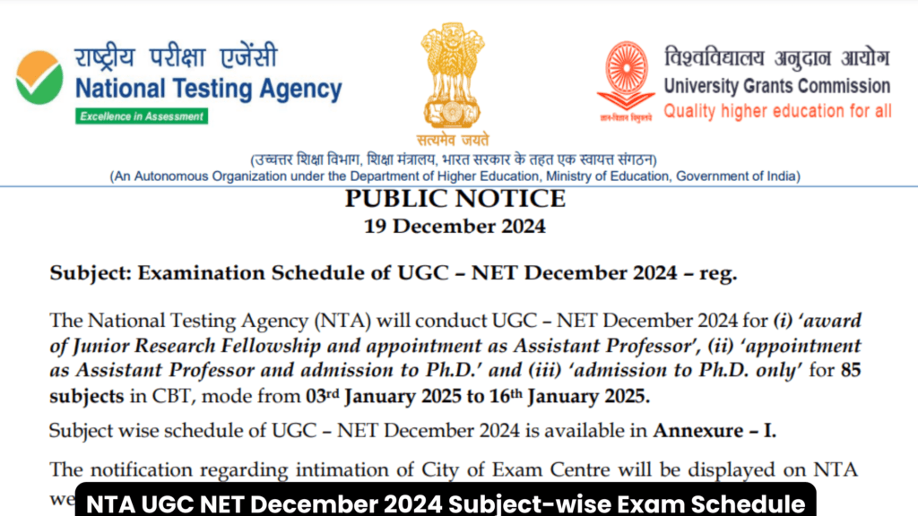 NTA UGC NET December 2024 Subject-wise Exam Schedule [OUT]: Check ...