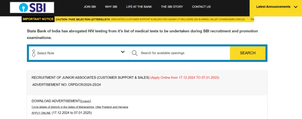 SBI clerk Recruitment 2024 on the official Portal