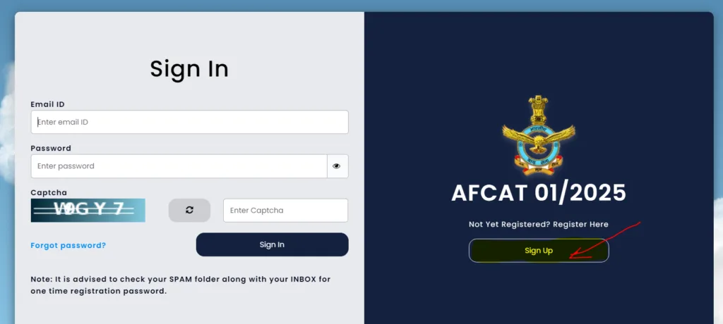 Sign up option on the candidate login page