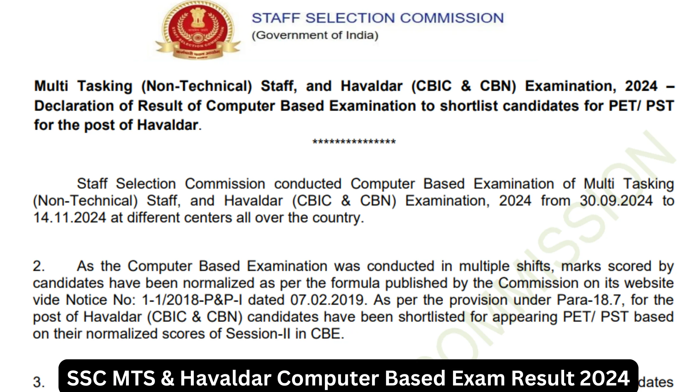 SSC MTS & Havaldar Paper 1 Result 2024