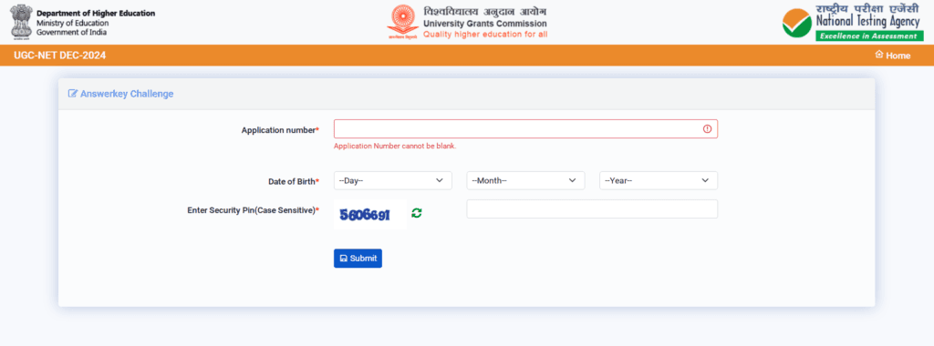 Candidate Login Page to download challenge NTA UGC NET Answer Key December 2024 Session