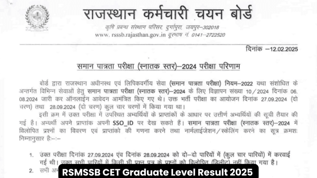 RSMSSB CET graduate level Scorecard 2025