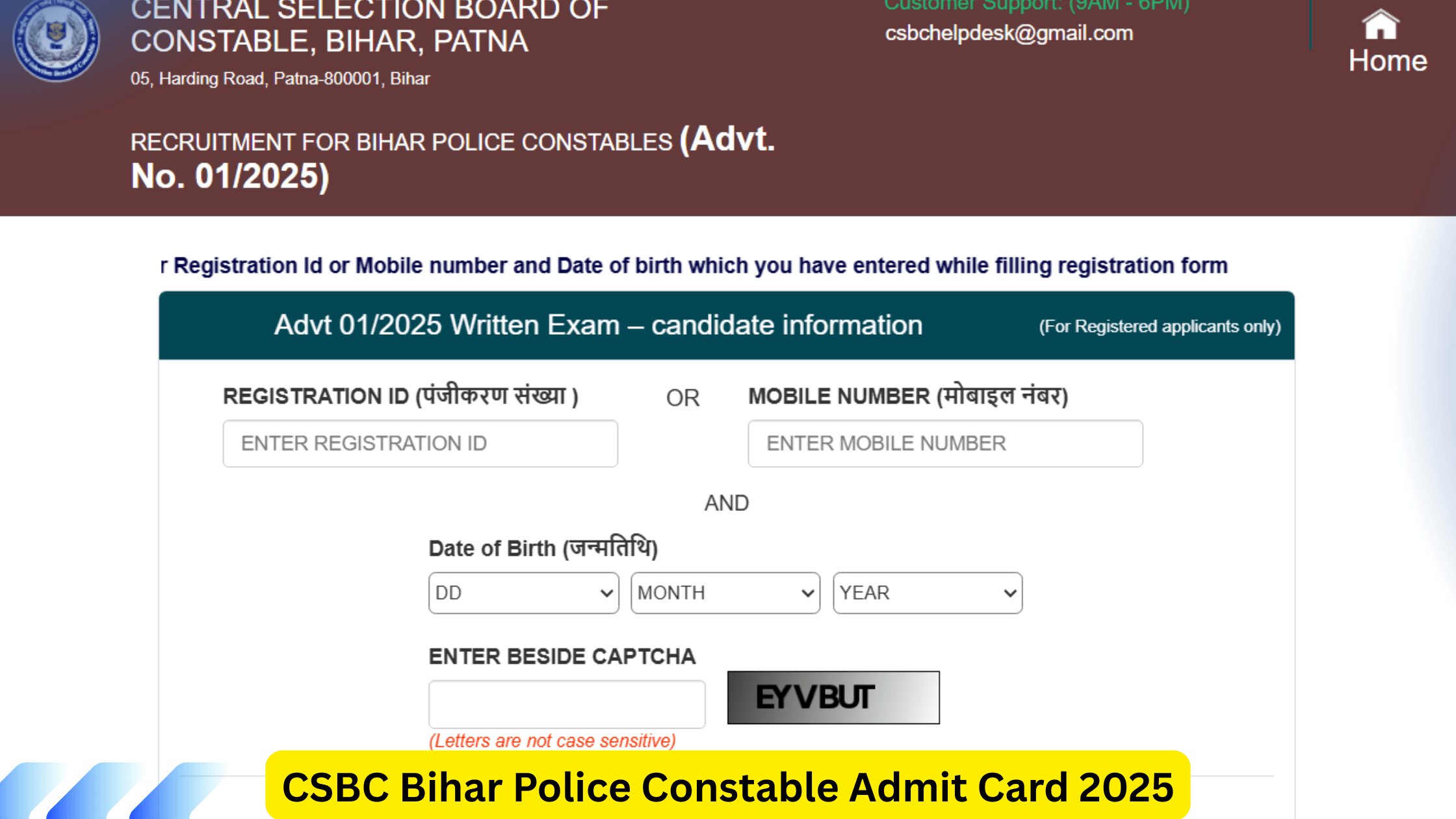 CSBC Bihar Police Constable Admit Card 2025 Download