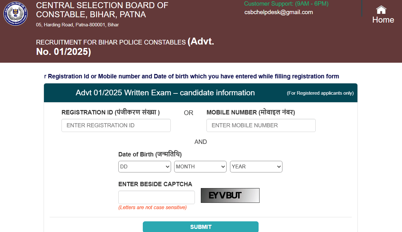 CSBC Bihar Police Constable Admit Card 2025 Download: For 19838 ...