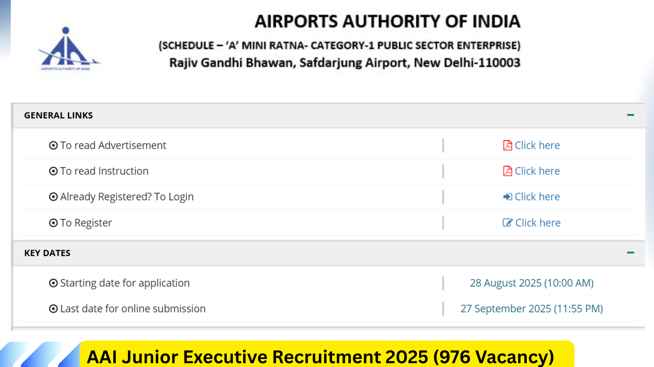AAI Junior Executive Recruitment 2025