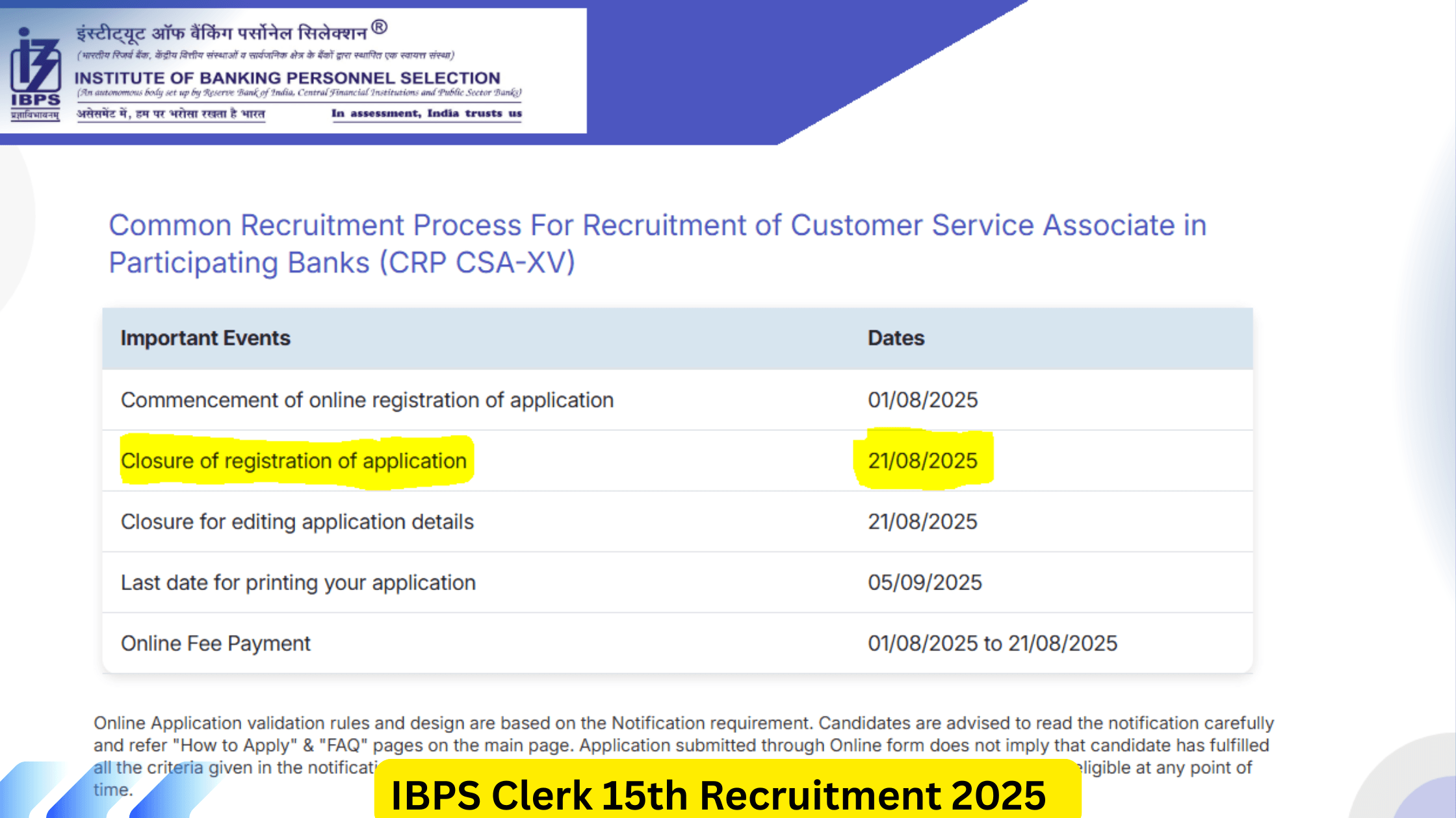IBPS Clerk 15th Recruitment 2025