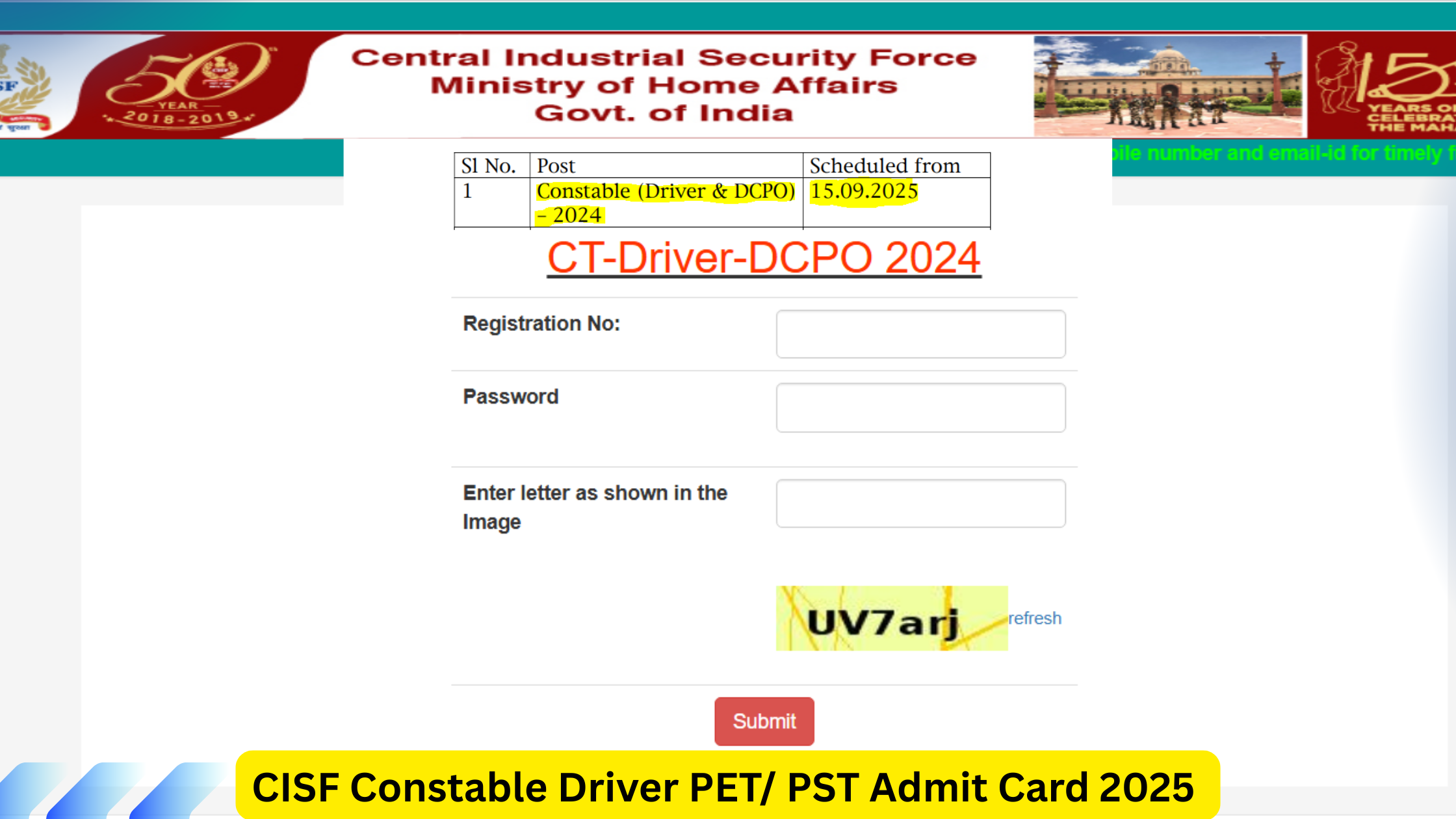 CISF Constable Driver PET PST Admit Card 2025
