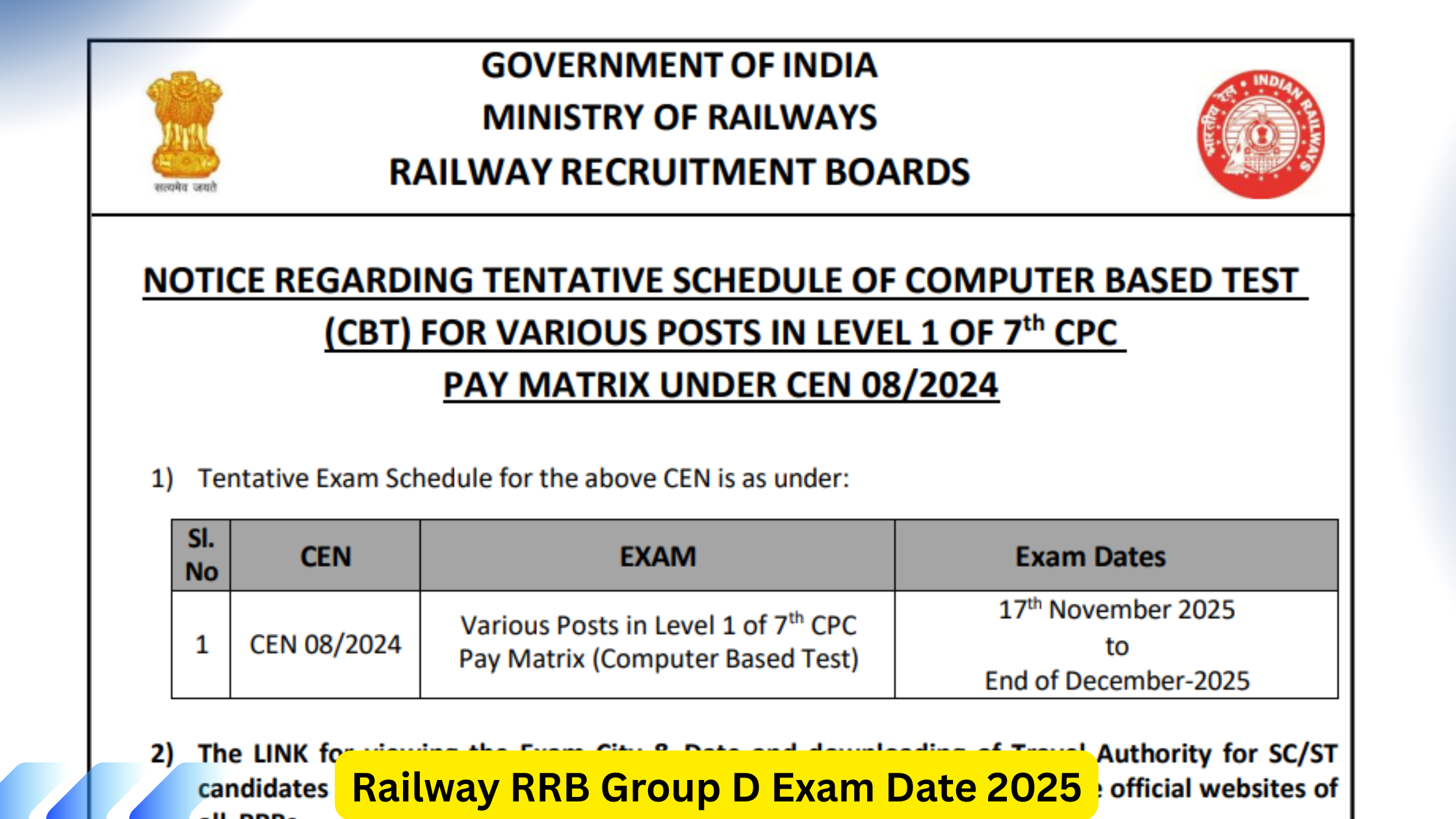 Railway RRB Group D Exam Date 2025
