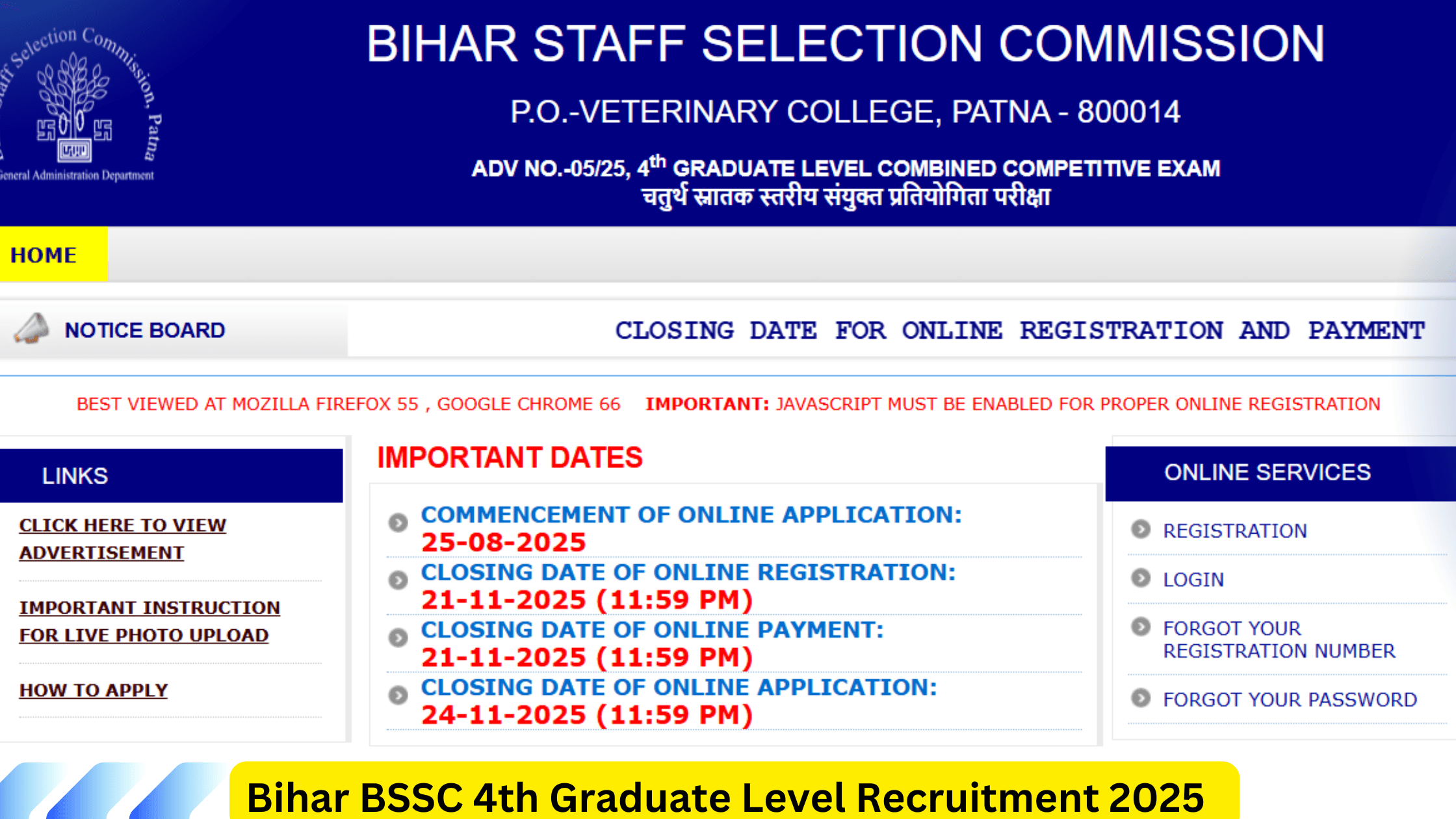 Bihar BSSC 4th Graduate Level Recruitment 2025