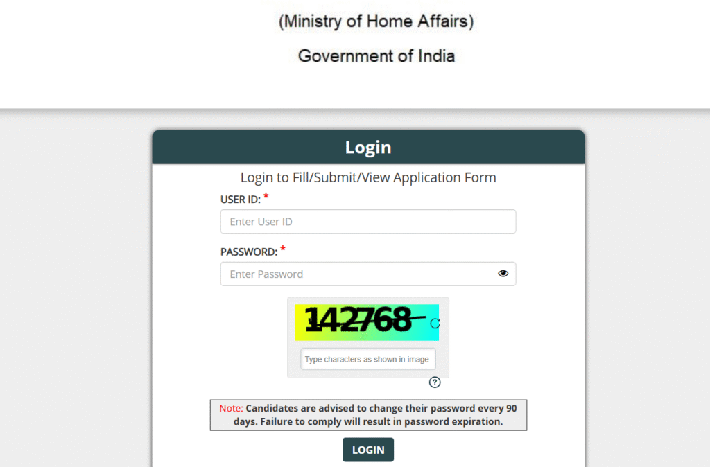 Candidate login Page to download IB Jr Intelligence Officer Exam City Details 2025