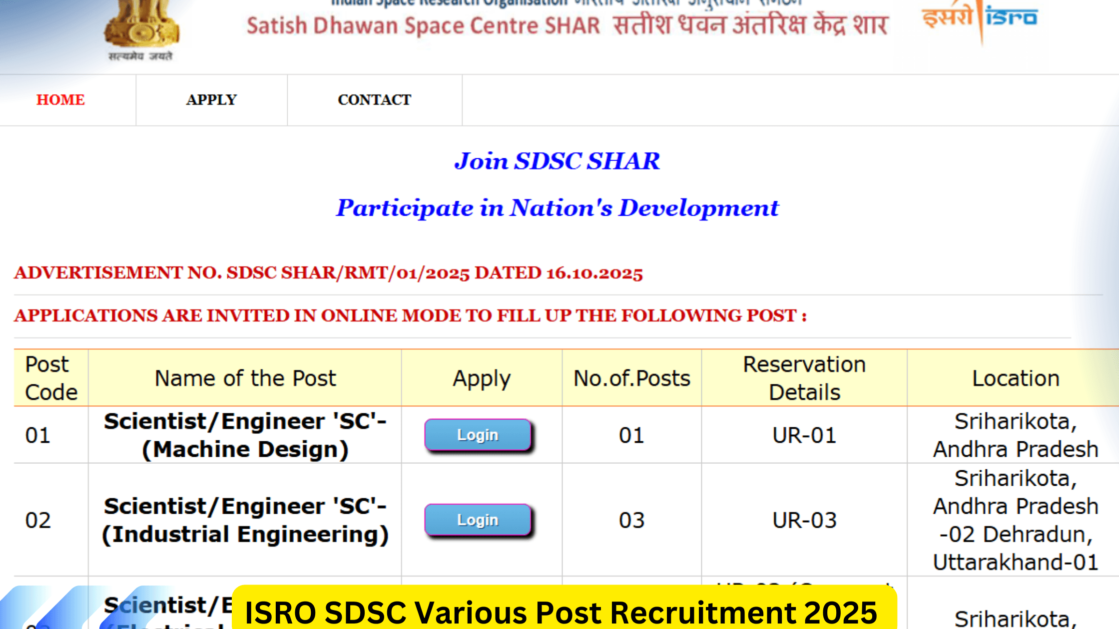 ISRO SDSC Various Post Recruitment 2025