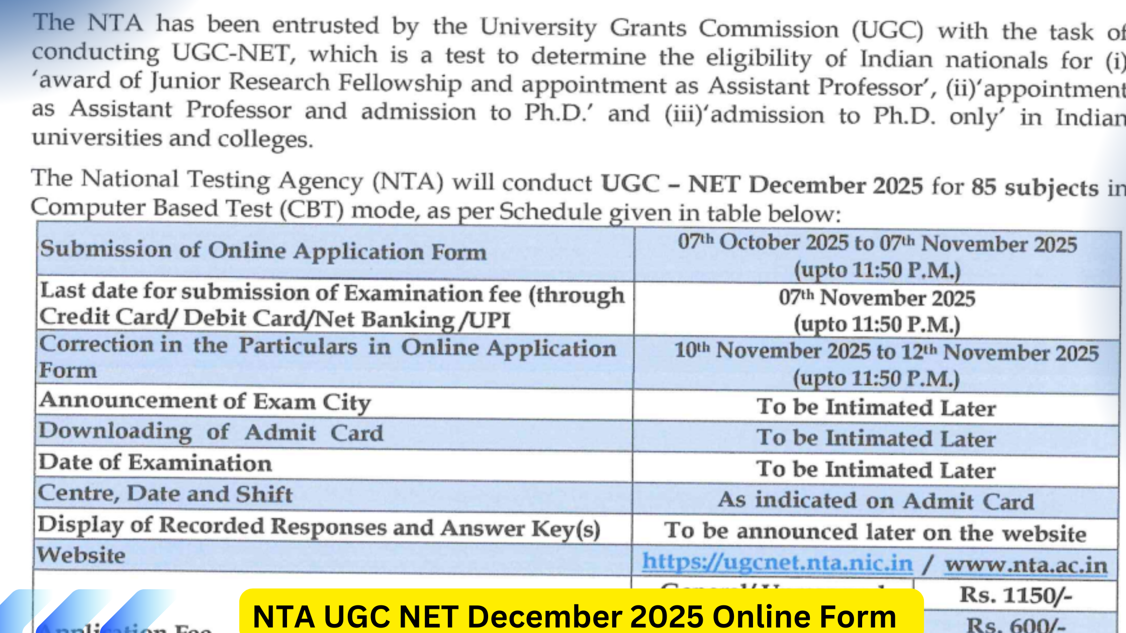 NTA UGC NET December 2025 Online Form
