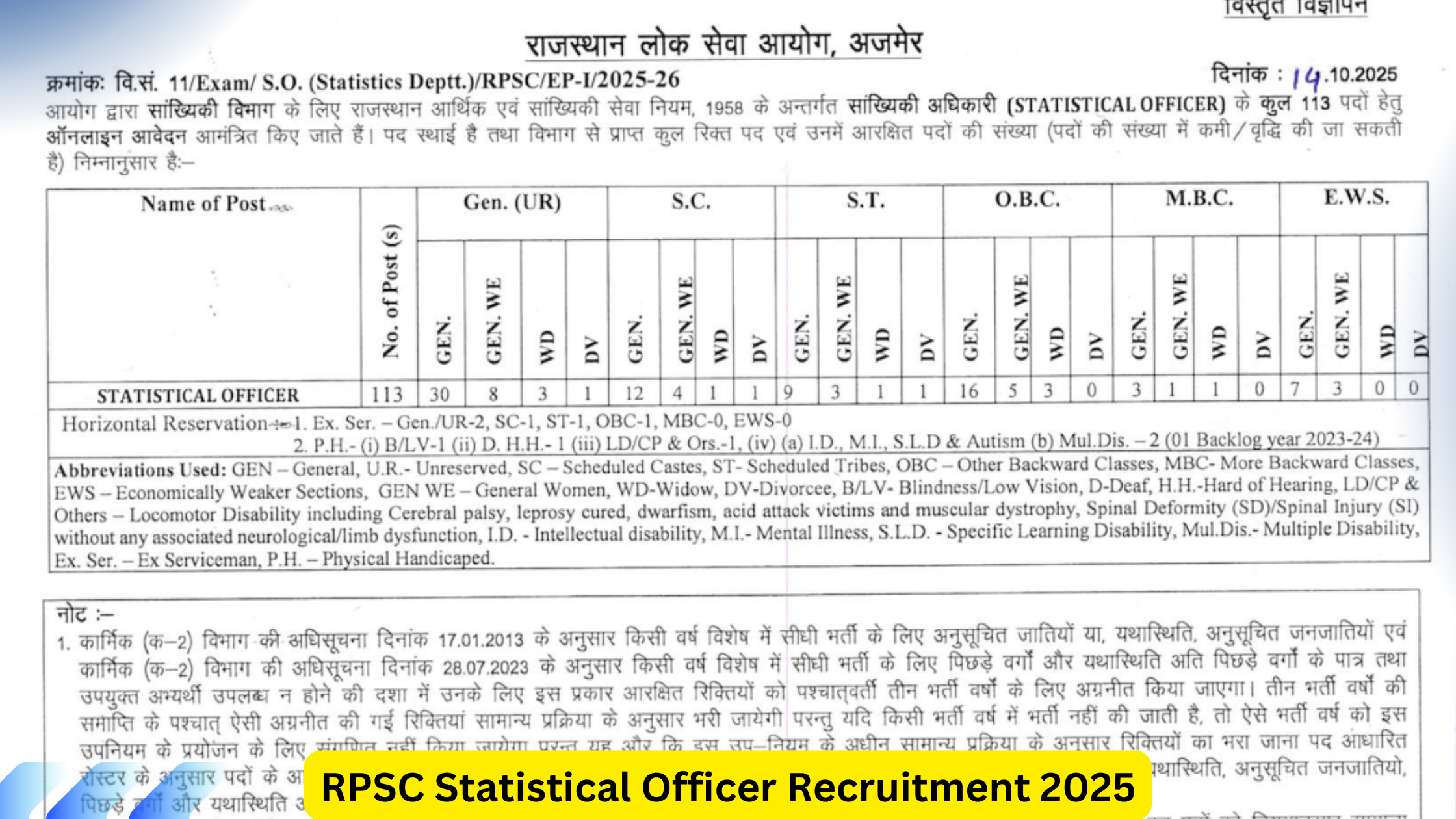 RPSC Statistical Officer Recruitment 2025