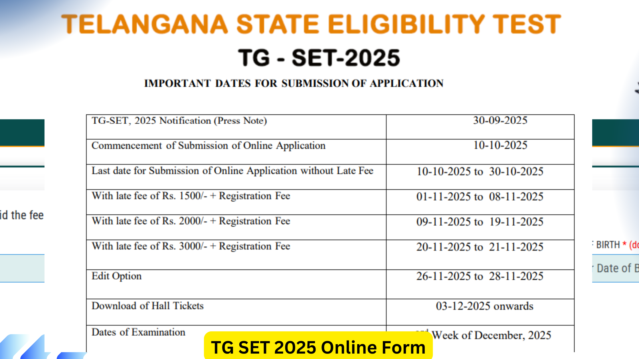 TG SET 2025 Online Form