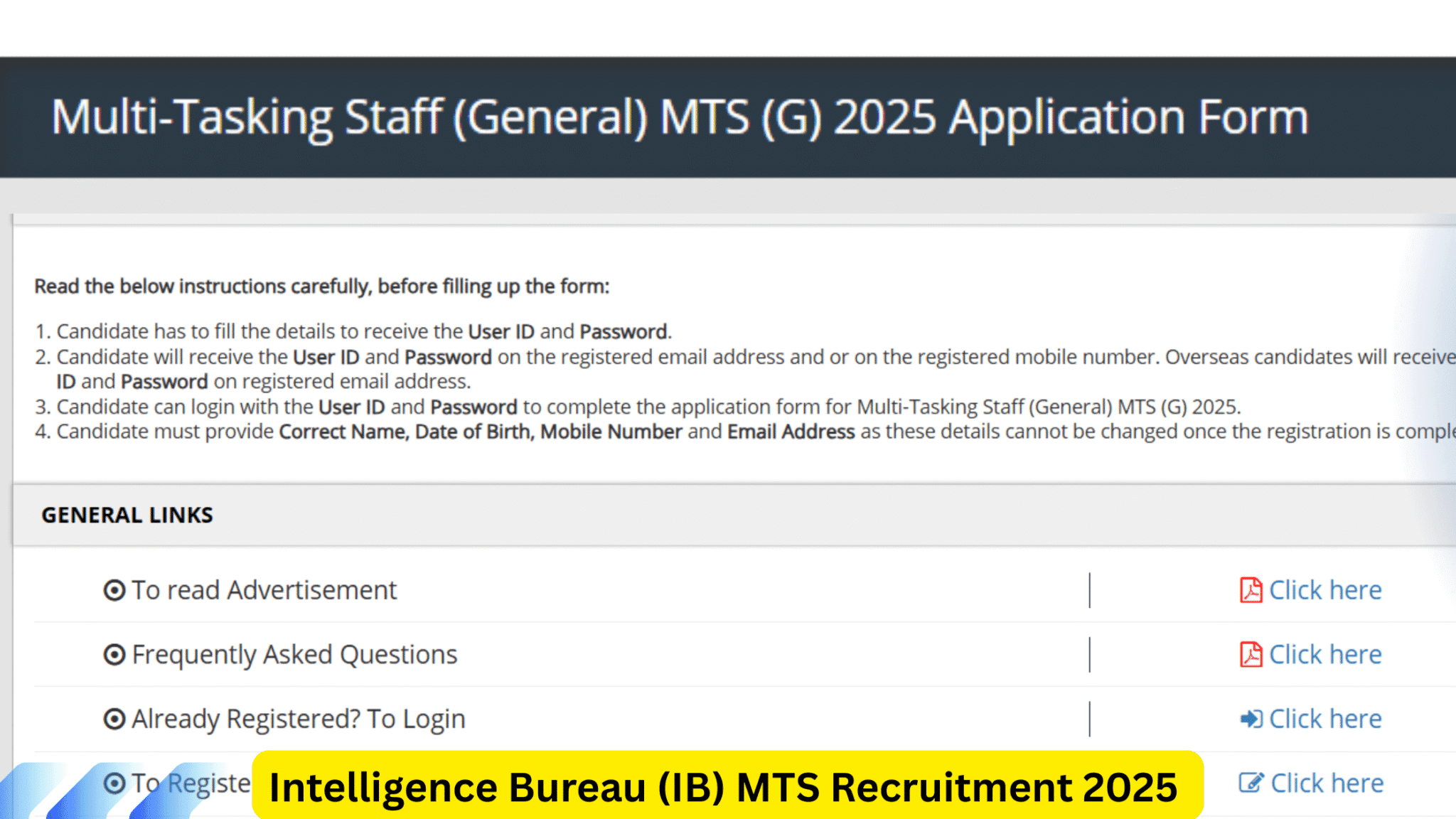 Intelligence Bureau (IB) MTS Recruitment 2025 [Apply Now]: Online ...