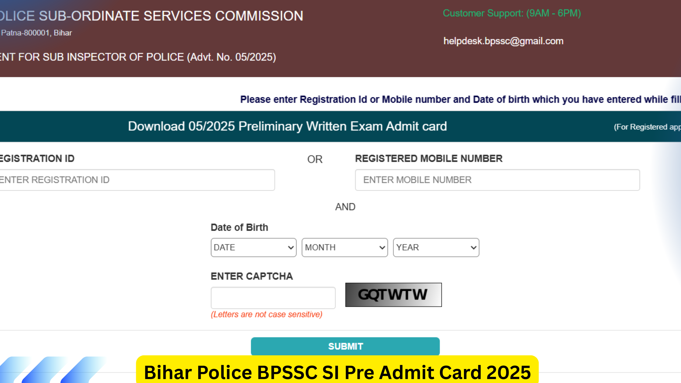 Bihar Police BPSSC SI Pre Admit Card 2025