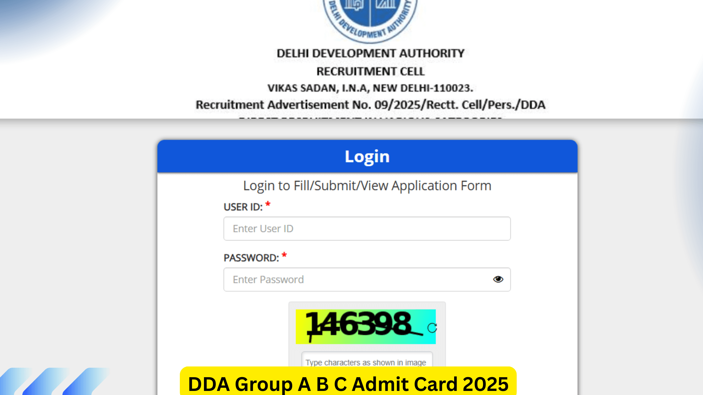 DDA Group A B C Admit Card 2025