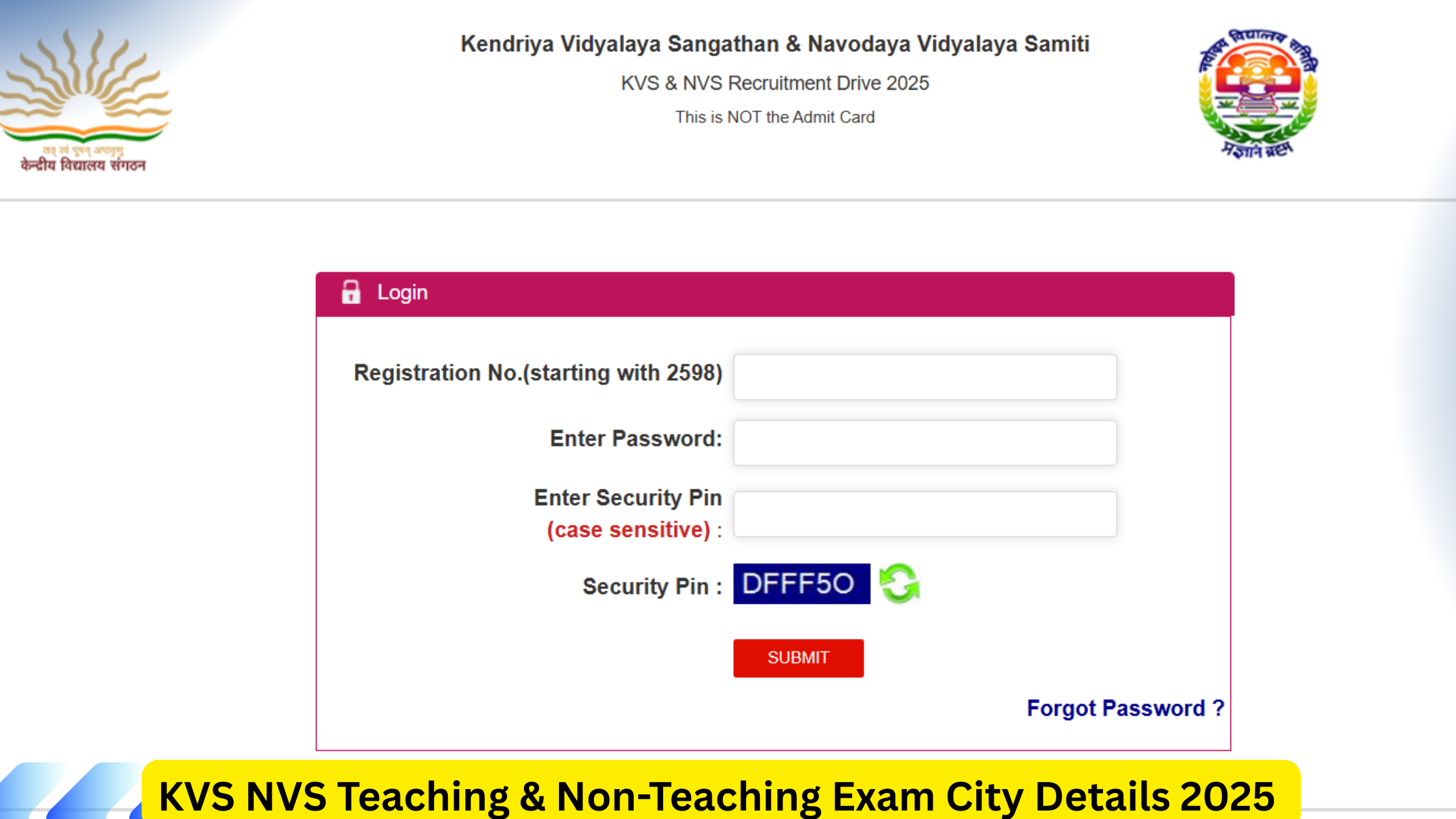 KVS NVS Teaching & Non-Teaching Exam City Details 2025