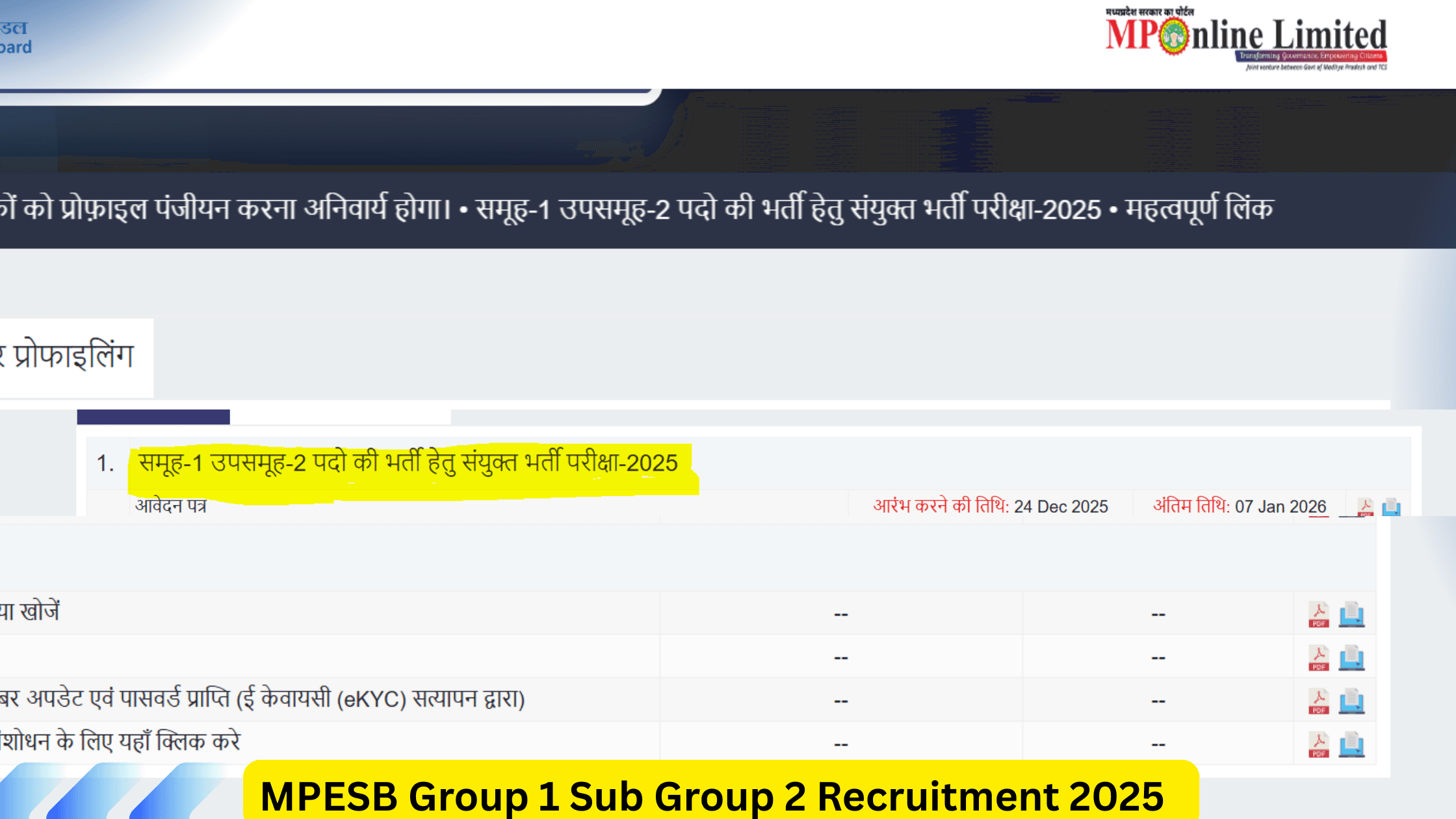 MPESB Group 1 Sub Group 2 Recruitment 2025
