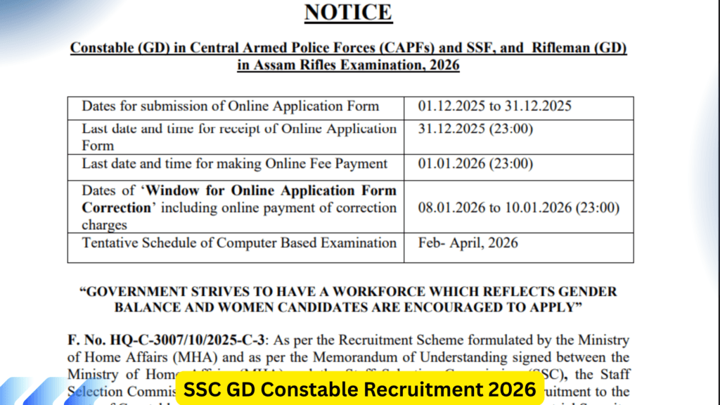 SSC GD Constable Recruitment 2026