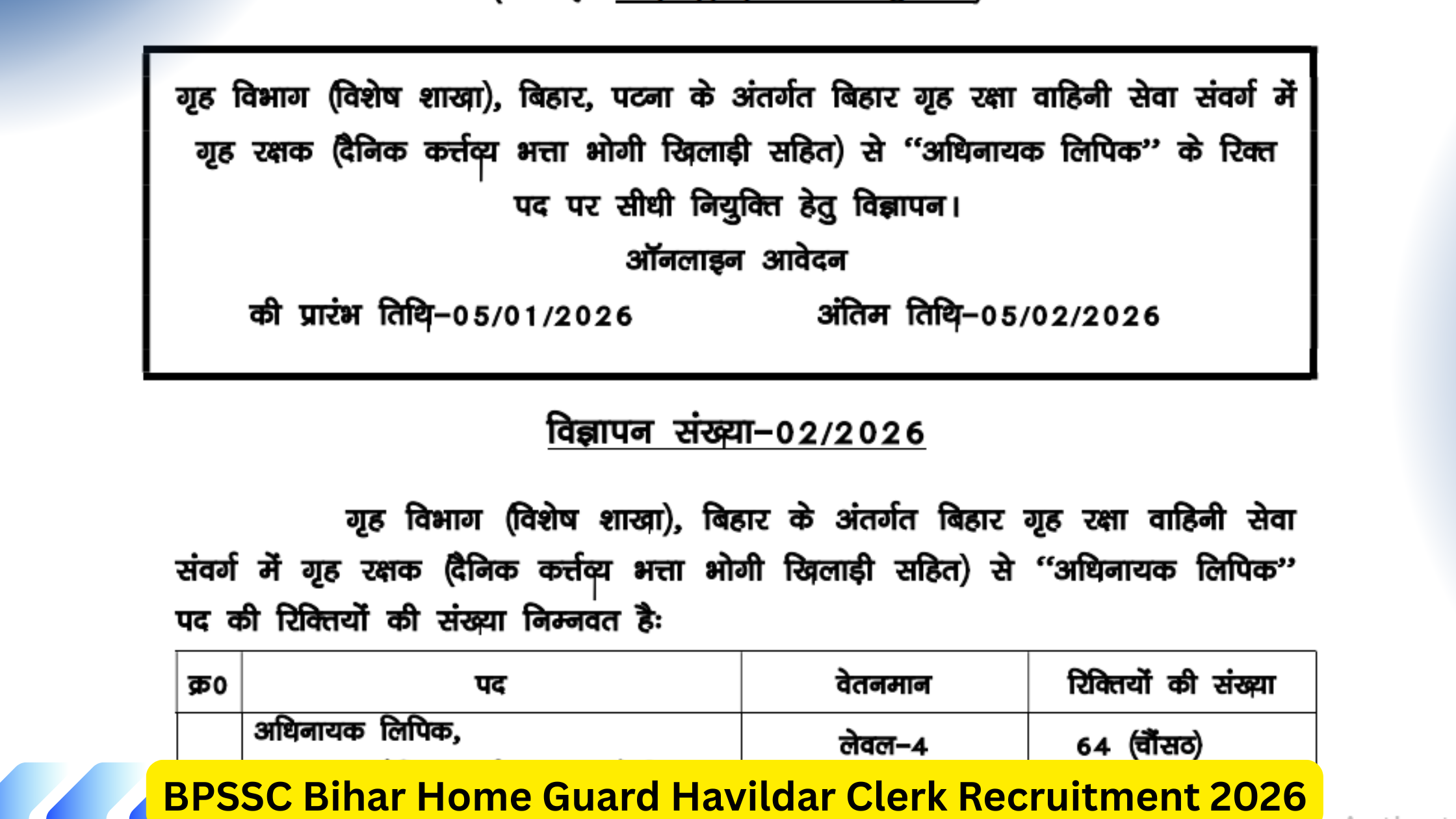 BPSSC Bihar Home Guard Havildar Clerk Recruitment 2026
