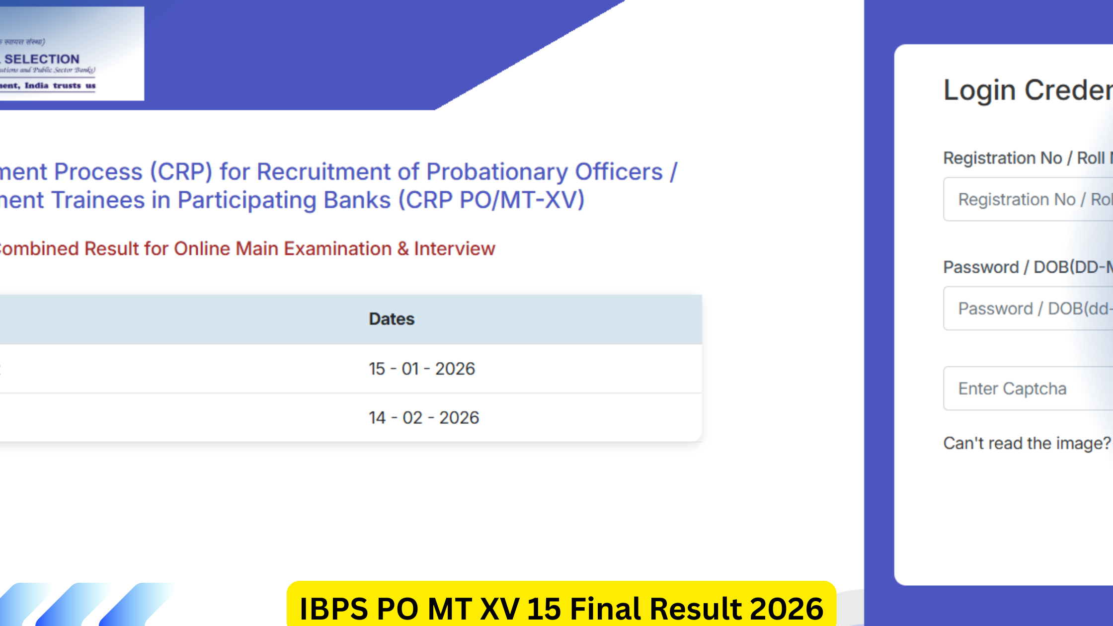 IBPS PO MT XV 15 Final Result 2026