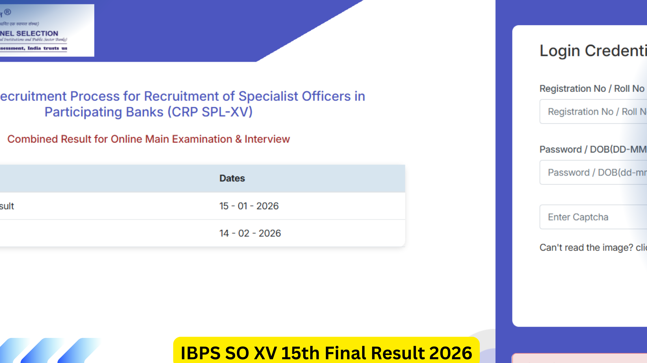 IBPS SO XV 15th Final Result 2026