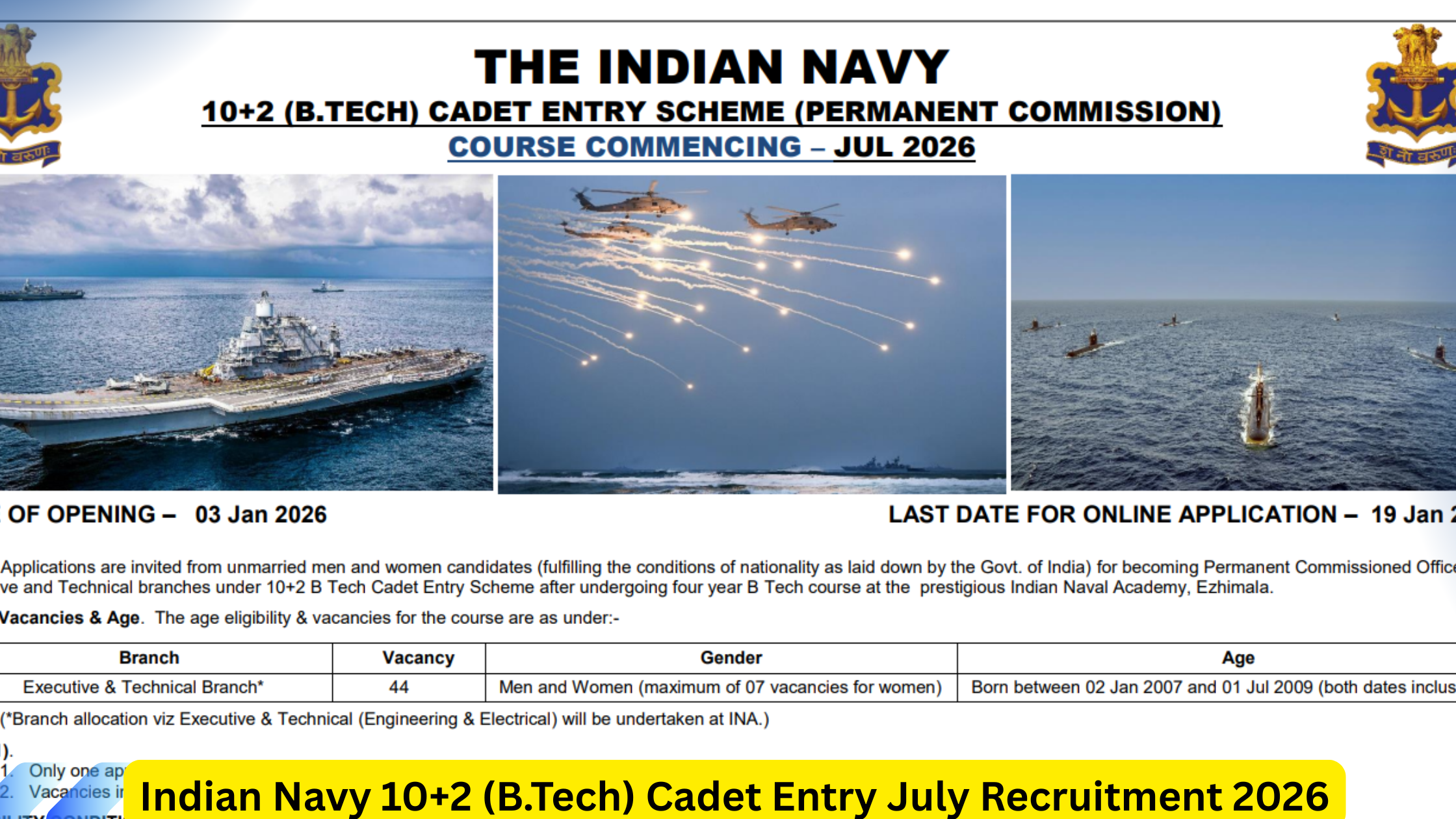 Indian Navy 10+2 (B.Tech) Cadet Entry July Recruitment 2026