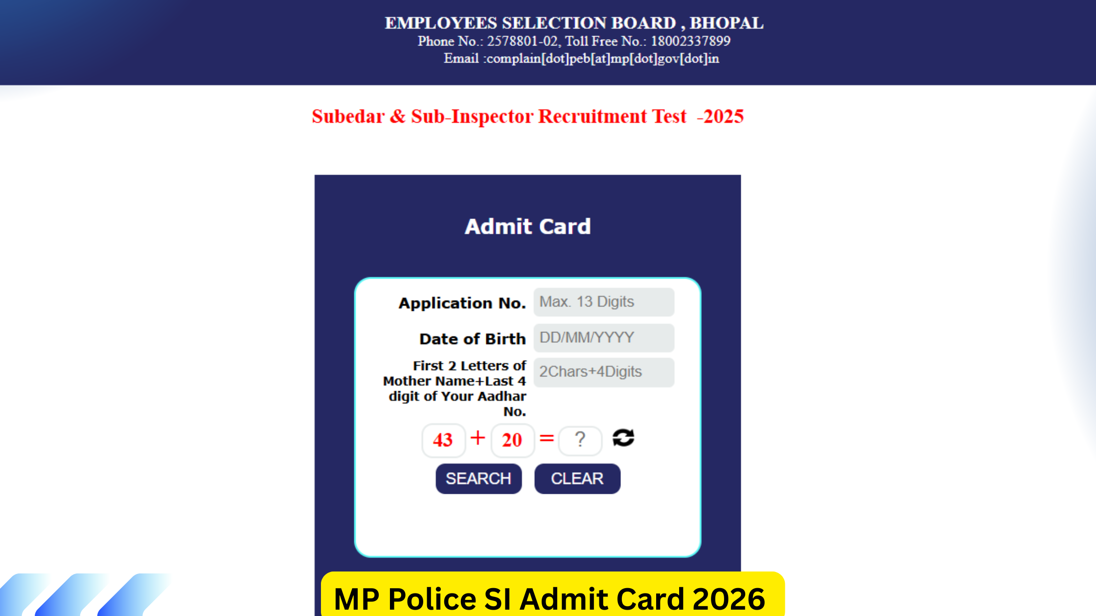 MP Police SI Admit Card 2026