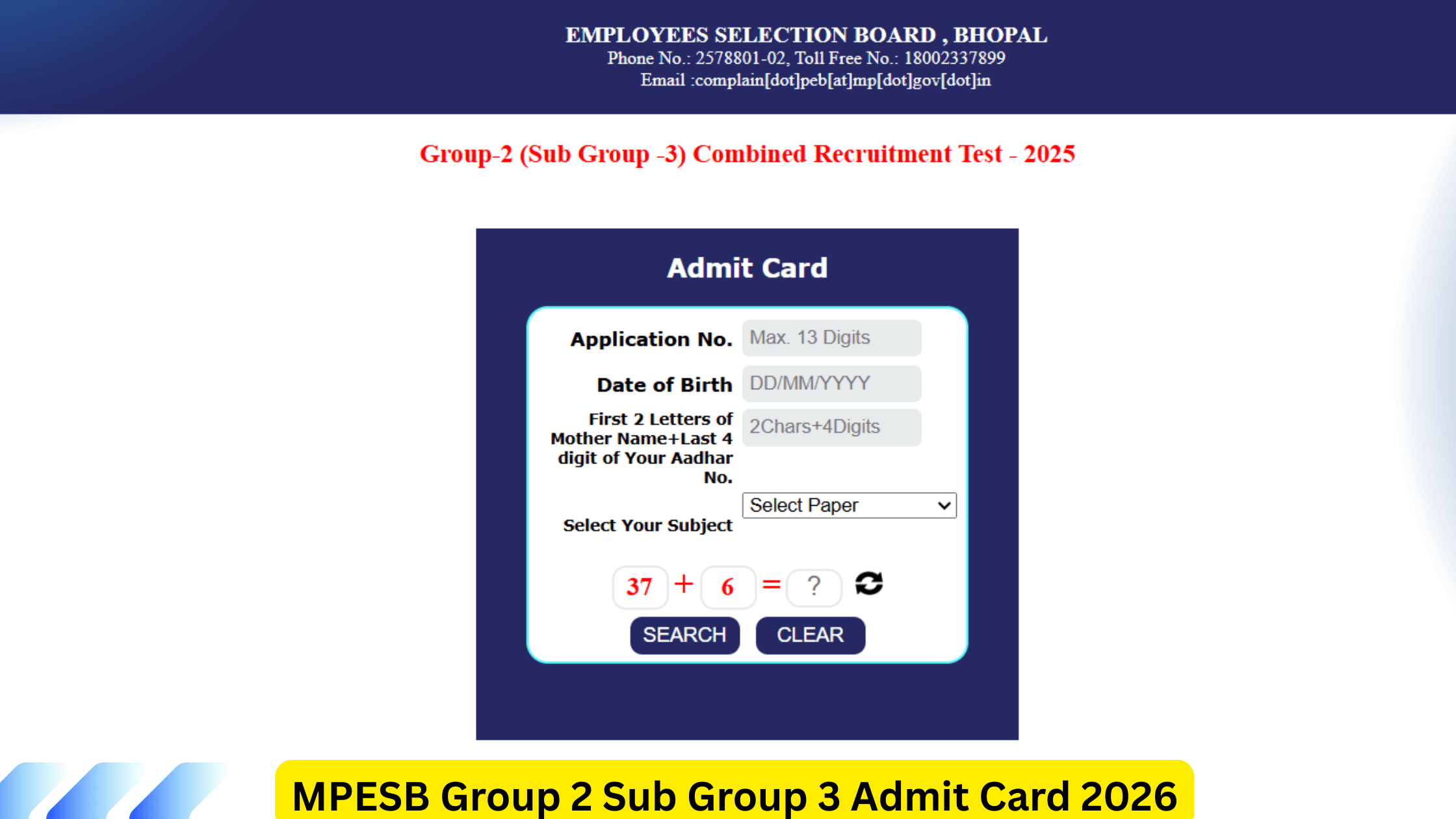 MPESB Group 2 Sub Group 3 Admit Card 2026