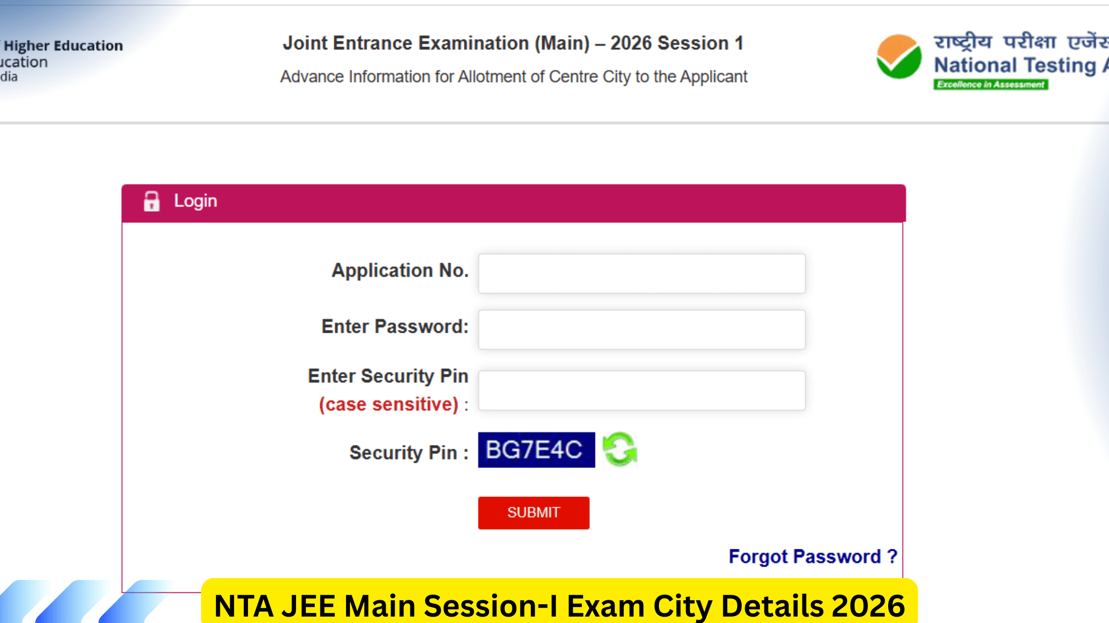 NTA JEE Main Session-I Exam City Details 2026
