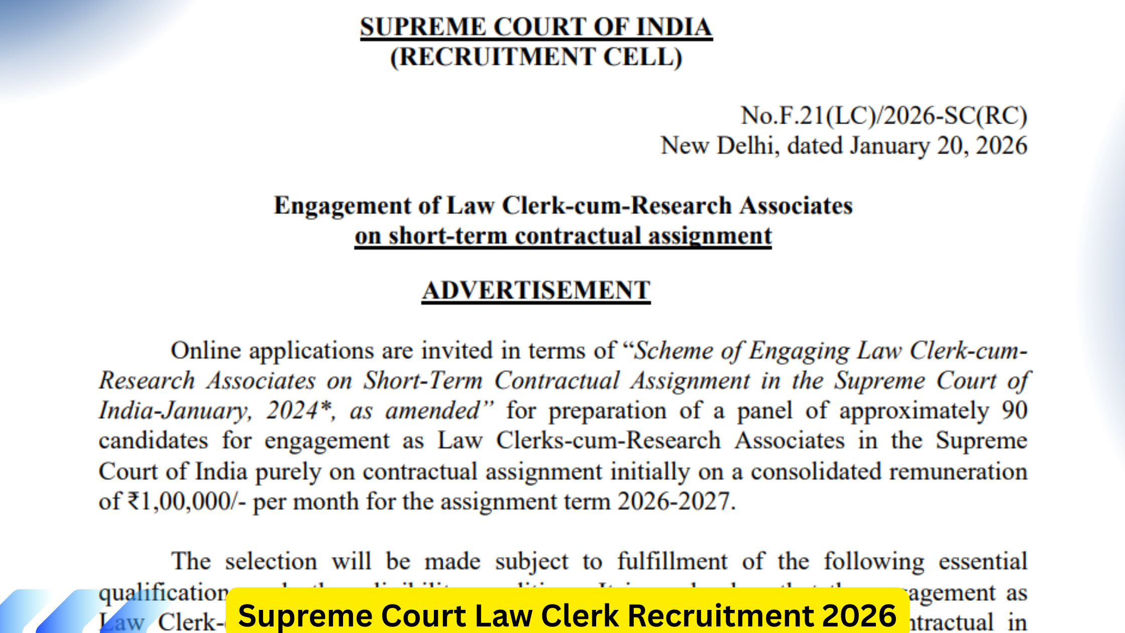 Supreme Court Law Clerk Recruitment 2026