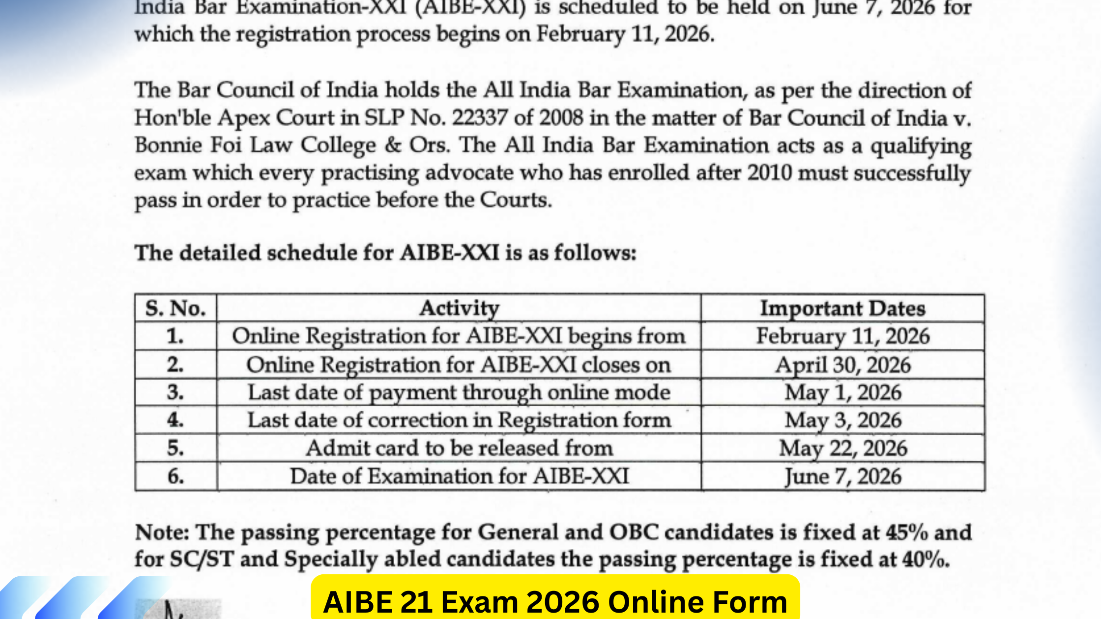 AIBE 21 Exam 2026 Online Form