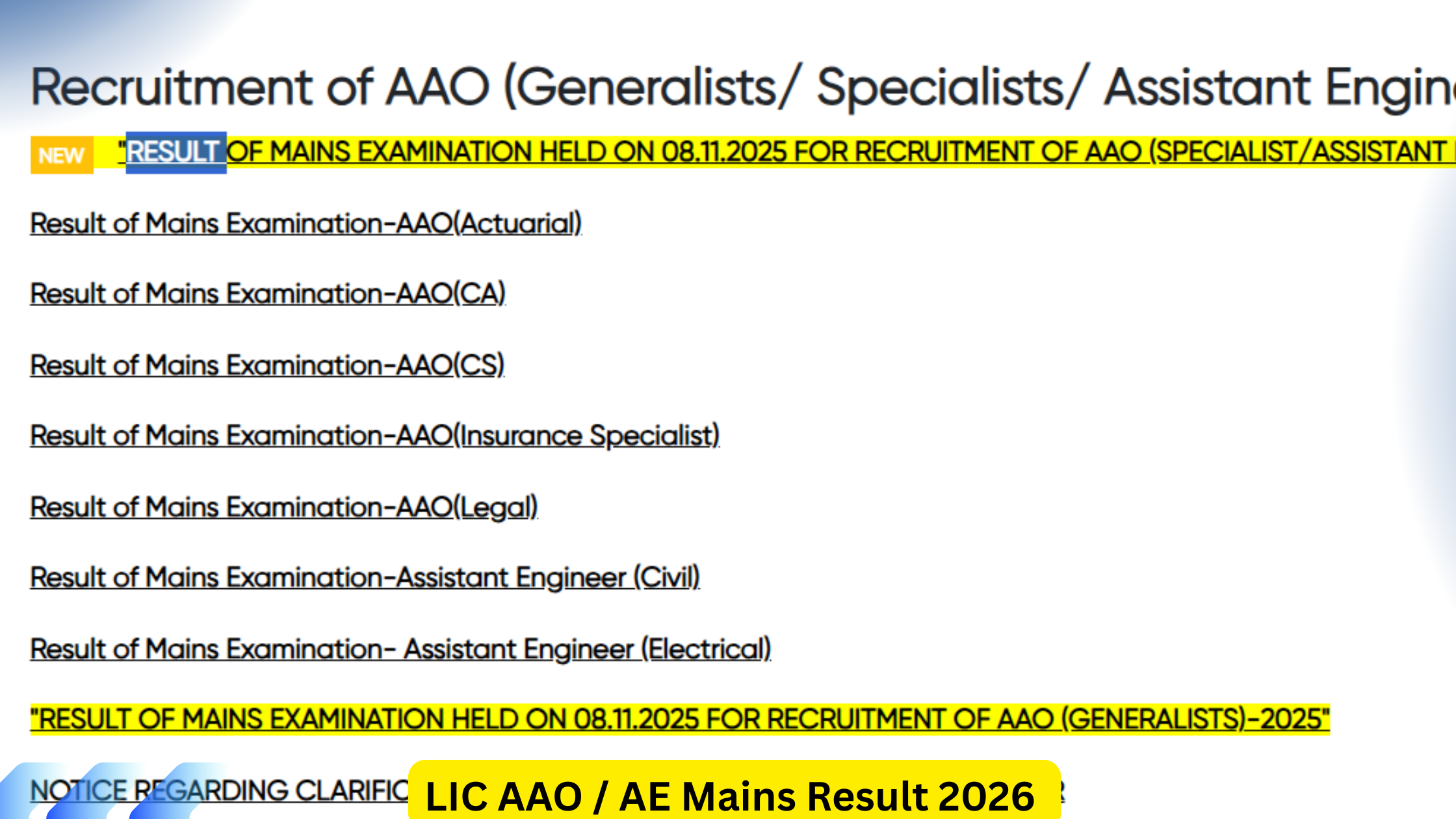 LIC AAO/AE Mains Result 2026
