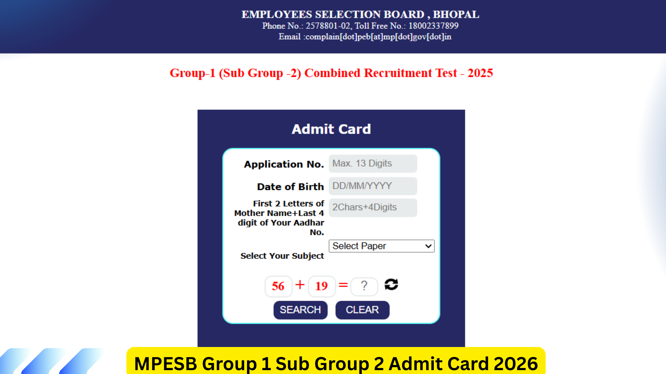 MPESB Group 1 Sub Group 2 Admit Card 2026