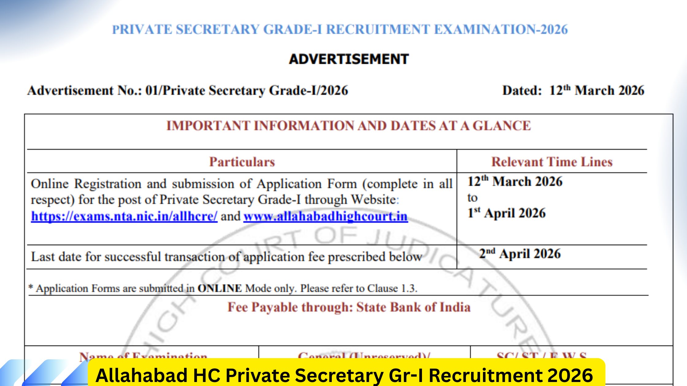 Allahabad HC Private Secretary Gr-I Recruitment 2026