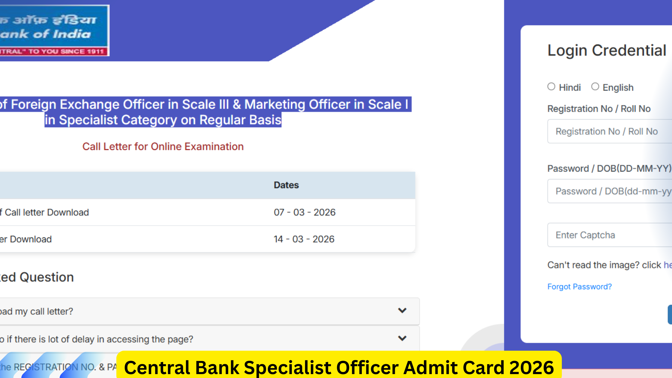 Central Bank Specialist Officer Admit Card 2026