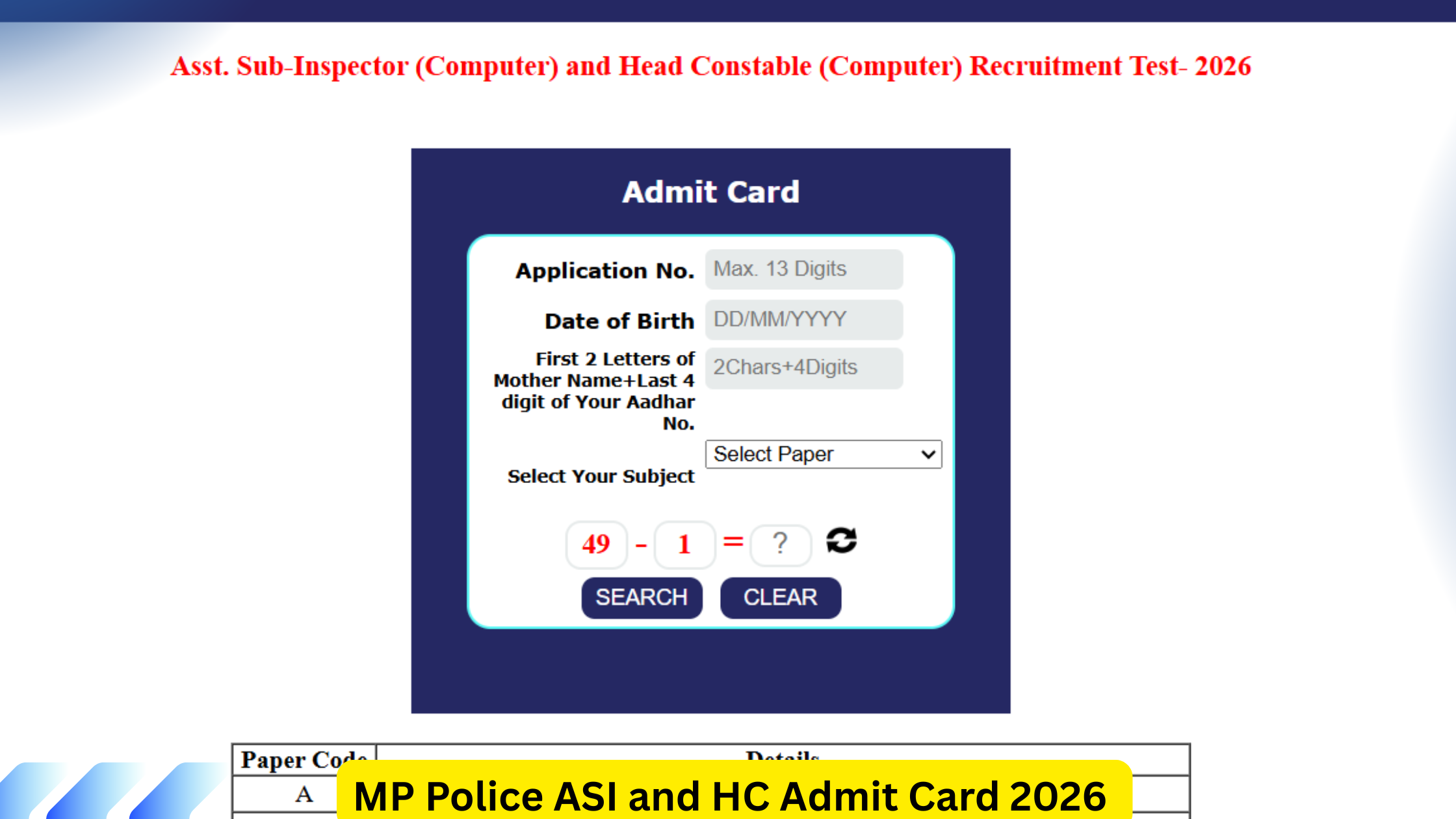 MP Police ASI and HC Admit Card 2026